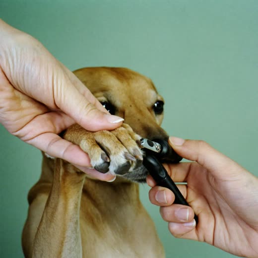 A dog's paw held steady while its nails are clipped